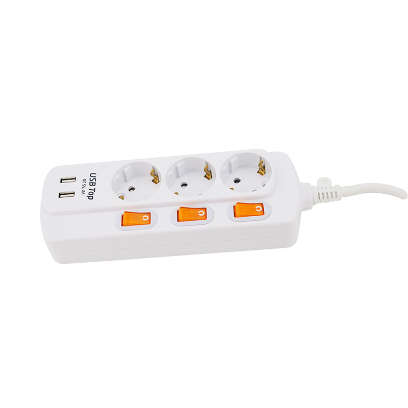 Resistenza chimica 3 Prese standard UE con 2 porte USB e 3 singoli interruttore Resistenza chimica 3 Prese standard UE con 2 porte USB e 3 singoli interruttore
